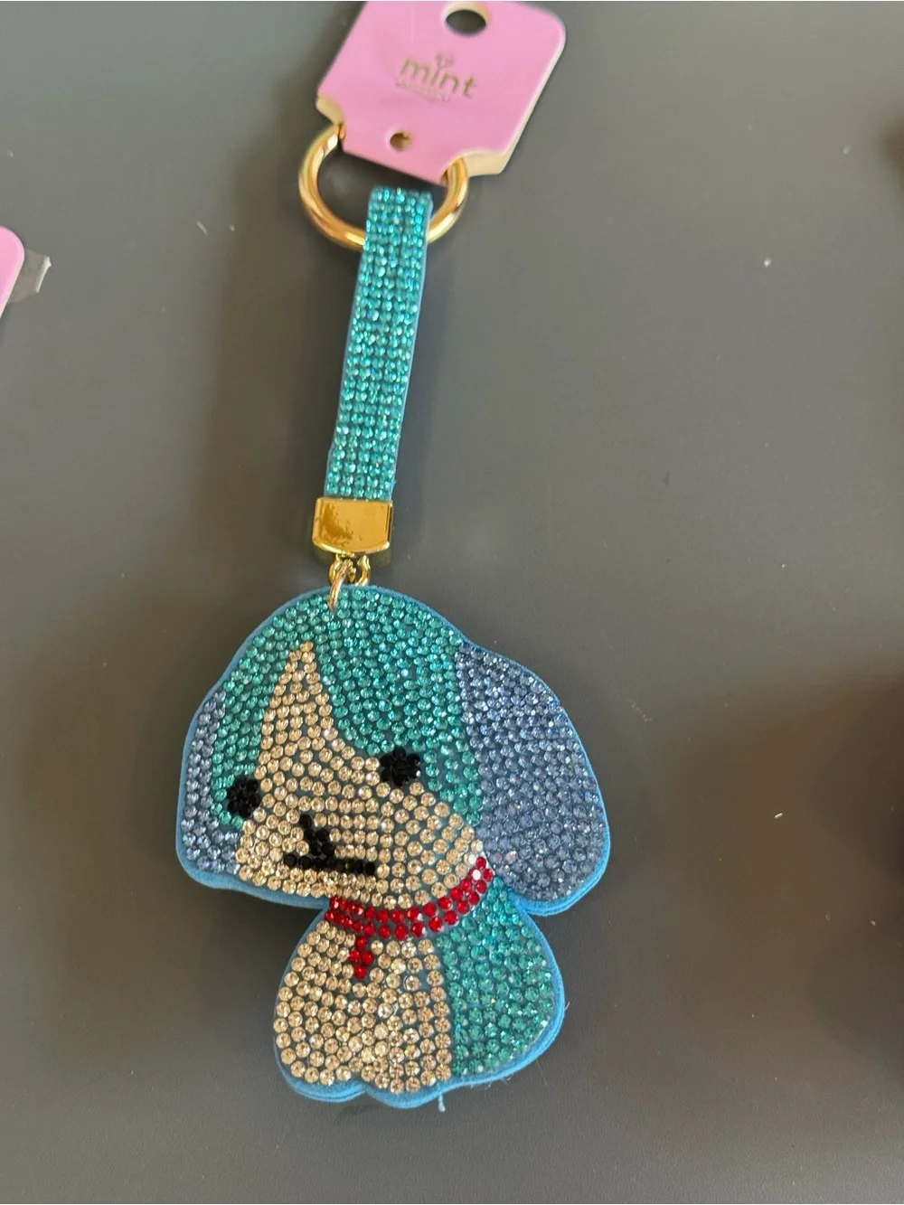 NWT Mint Rhinestone Puppy Dog Keychain Bag Charm Blue